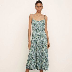 Vince Pleated Painted Floral Camisole Dress in Herb Large